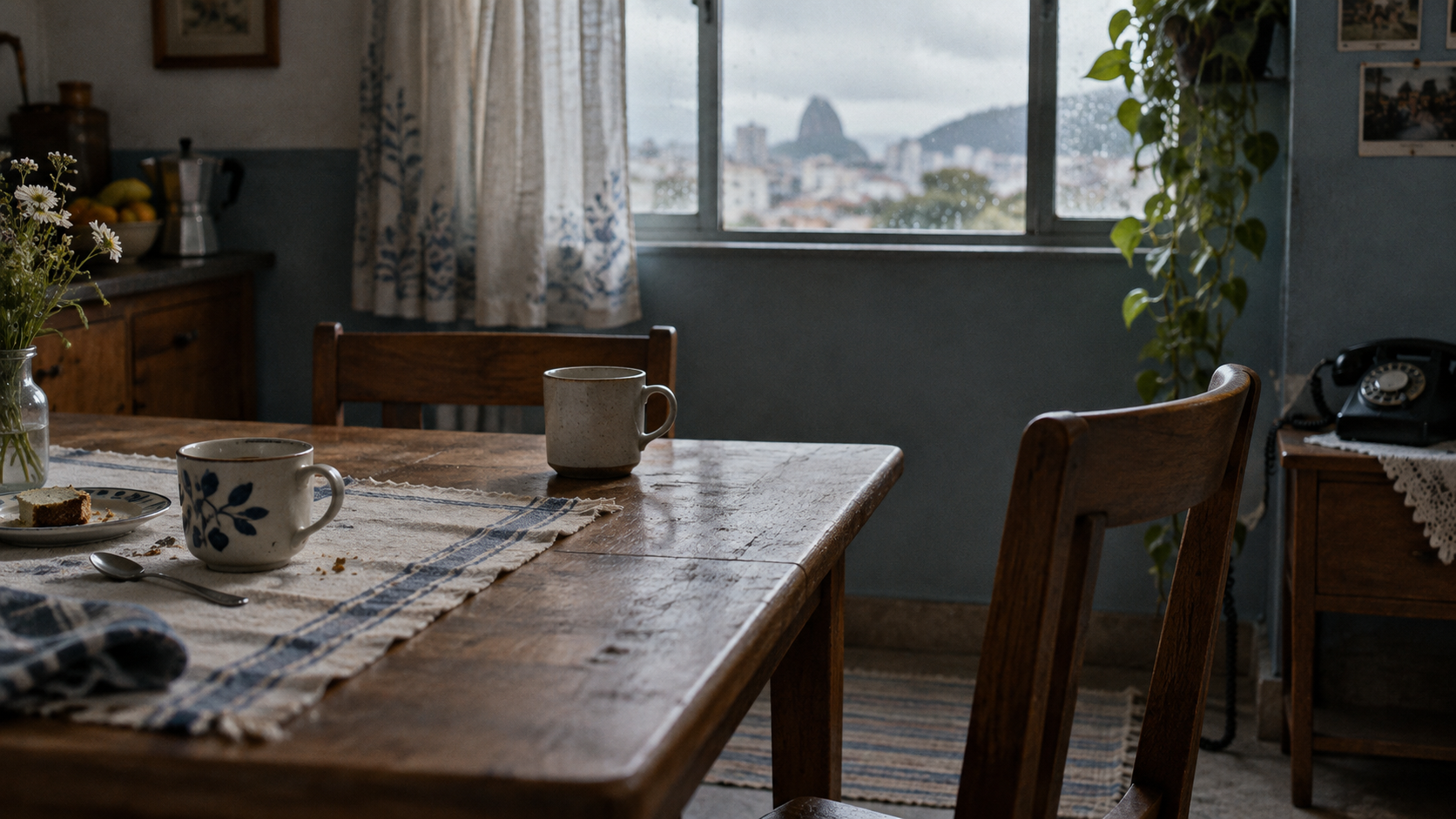 mesa com duas xícaras após uma conversa interrompida